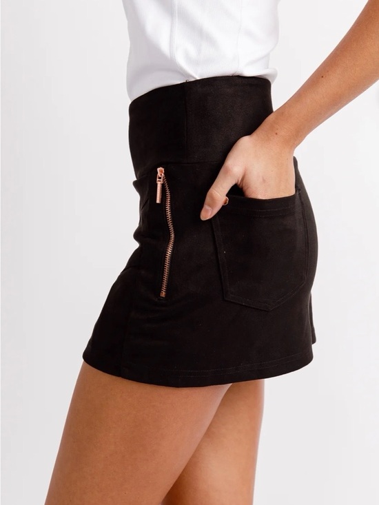 Calliope Dresses & Skirts - Calliope Golf Cheville Faux Suede Mini Skirt with Rose-Gold Zip